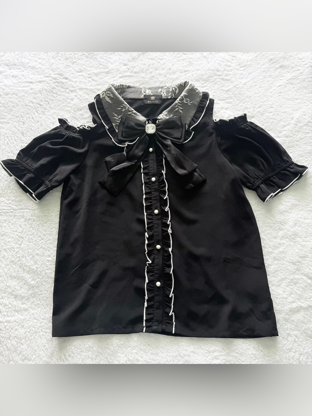 ROJITA Jirai Kei Ryosan Lolita Big Bow Tops Japan Idol Lace Black Kawaii Blouse